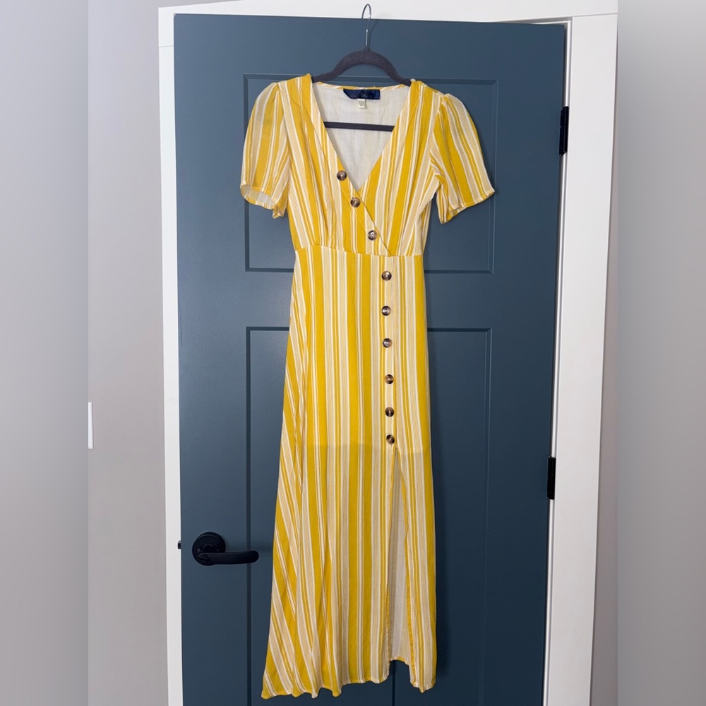 Striped Midi/Maxi Dress with Buffon Front Detail